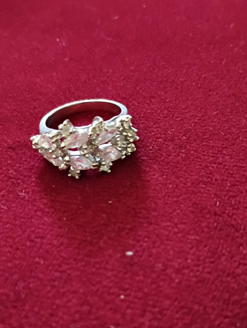 Silver Marquise Crystal Cluster Ring - White